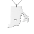 Collana con mappa del Rhode Island in acciaio inox argento e ciondolo a cuore traforato - Argento