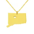 Collana con mappa del Connecticut dorata con cuore intagliato in acciaio inossidabile - Oro 18K