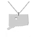 Silberne Connecticut-Staatskarte Halskette mit Herz-Ausschnitt aus Edelstahl - Silber