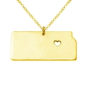 Golden Kansas state map pendant necklace with cutout heart detail on stainless steel chain - Gold