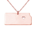 Rose gold Kansas state map pendant necklace with heart cutout in stainless steel - Rose Gold