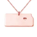 Collier carte du Kansas or rose avec découpe de cœur sur une chaîne fine élégante - Or rose