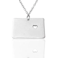 Silver Wyoming state map rectangle pendant necklace with heart cutout in polished finish - Silver