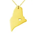 Minimalist gold Maine map necklace with heart cutout in polished stainless steel - 18K Gold