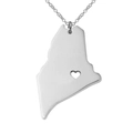 Minimalistische zilveren Maine-kaart ketting met hartje uitgesneden hanger - Zilver