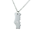 Silver stainless steel Portugal map necklace with heart cutout on a minimalist chain - Silver