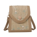 Vintage strooien crossbodytas met bloemenborduursel en kaki PU-lederen afwerking - Khaki