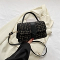 Women's black and gold tweed crossbody bag with elegant leather trim and gold hardware - Black