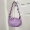 Purple corduroy crescent crossbody bag with adjustable strap and cute dog charm - Purple
