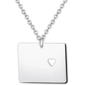 Minimalist Colorado state map necklace with silver rectangle pendant and heart cutout - Silver