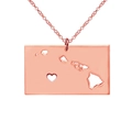 Rose gold Hawaii map pendant necklace with cutout heart detail on stainless steel - Rose Gold