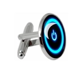 Gemelos redondos de plata para hombre con símbolo de botón de encendido azul y negro - Negro de Humo