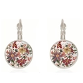 Pendientes retro de margarita con ganchos plateados y cabujón de cristal floral - Plateado