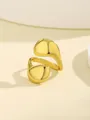 Macro detail of gold-tone liquid metal style adjustable alloy nail ring on white stand - Gold Irregular Oval Bean Style (RN175-G5)