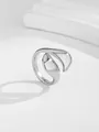 Detailed view of glossy silver asymmetric split ring with sleek minimalist metal finish - Silver Streamlined Asymmetric Style (RN175-S2)