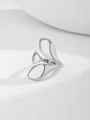 Detailed view of silver fashion nail ring with asymmetric fluid petal design - Silver Petal Artistic Style (RN175-S4)