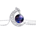 Ram sterrenbeeld maanketting met zilveren halve maan hanger en blauwe glazen cabochon - Ram