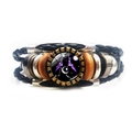 Handmade leather multi-layer bracelet with zodiac glass moon pendant and vintage bronze tubes - Gemini