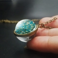 Artistic double-sided glass orb necklace featuring Van Gogh painting on bronze chain - Almond Blossom