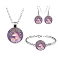 Conjunto de joyas unicornio acuarela con collar pulsera y pendientes de plata floral - Patrón de Unicornio de Acuarela (N.º 1)