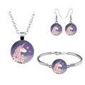 Conjunto de joyas unicornio acuarela con collar, pulsera y pendientes de plata - Patrón de Unicornio de Colores y Flores en Flor (n.º 3)