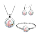 Conjunto de joyas de unicornio acuarela con collar, pulsera y pendientes de plata - Patrón de Unicornio con Melena Rosa (N.º 4)