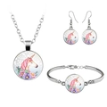 Set de joyas de unicornio acuarela con collar, pendientes y pulsera de plata - Patrón de unicornio rosa con ojos cerrados (n.º 2)