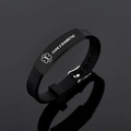 Bracelet médical en silicone noir avec gravure Diabète de type 2 sur plaque acier - Diabétique de Type 2