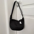 Minimalist black nylon hobo bag with adjustable strap and cute cartoon cloud pendant - Black