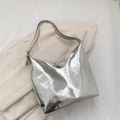 Borsa tote minimalista argento metallizzato per donna con tracolla regolabile - Argento
