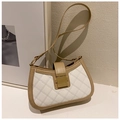 Sac à bandoulière rétro beige et kaki avec motif matelassé et fermoir métallique doré - Kaki Épissage