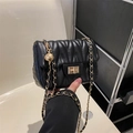 Classic black quilted crossbody bag with gold chain strap and spherical charm - Black