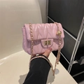 Pink quilted leather chain shoulder bag with adjustable gold ball and turn-lock closure - Pink