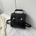 Versatile black matte leather handbag and backpack with gold rivet details - No Pendant / Black