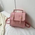 Pink minimalist PU leather backpack for women with gold circular metal buttons - No Pendant / Pink