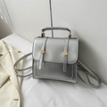 Silver multifunctional women's square backpack with top handle and gold button detail - No Pendant / Silver