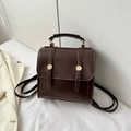 Dark brown vintage PU leather backpack with gold rivets and multi-way shoulder straps - No Pendant / Brown