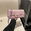 Minimalist light pink rectangular crossbody bag with round buckle and adjustable strap - Pink