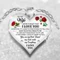 Silver heart necklace for wife with red rose and romantic message on sparkly background - Silver (To My Wife)