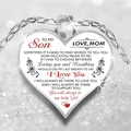 Macro shot of silver heart pendant for son with emotional engraving on glitter background - Silver (To My Son From Mom)