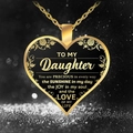 Golden heart pendant necklace for daughter with engraved floral patterns and poetry - Gold (To My Daughter)