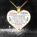 Detail of heart pendant necklace with custom message and rose for daughter from father - Dad To Daughter-Gold