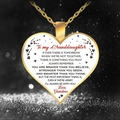 Detail view of heart-shaped necklace with sentimental message for granddaughter on black background - Granddaughter-Gold