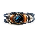 Aquarius zodiac constellation leather bracelet with layered braided ropes and bronze gear - Aquarius