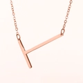 Collar minimalista de oro rosa con colgante de barra en T y cadena fina para mujer - Oro Rosa T