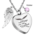 Detail van hart urn ketting met oktober geboortesteen en engelenvleugel hanger - Oktober (Roze)