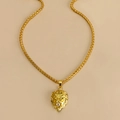 Collana hip hop con testa di leone dorata e pietra di zircone su catena a spiga - Oro