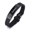Black silicone medical alert bracelet with stainless steel Epilepsy ID plate and star of life - Black / Epilepsy