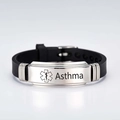 Detail of medical alert bracelet with Asthma engraving on stainless steel plate - Silver / Asthma