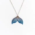 Elegant silver mermaid tail necklace with blue gradient enamel and golden textures - Blue